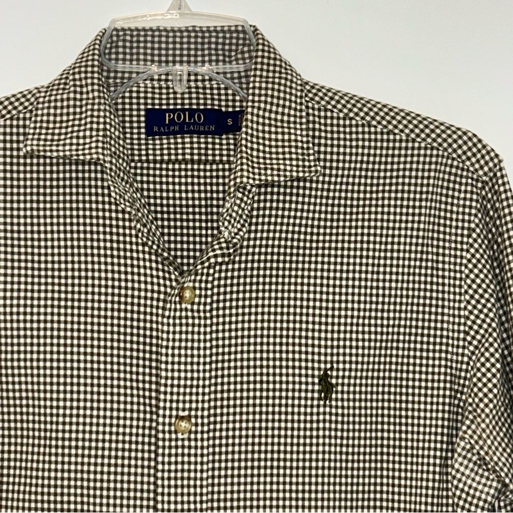 Polo Ralph Lauren mens brown gingham stretch poplin long sleeve shirt size SMALL - Picture 2 of 9